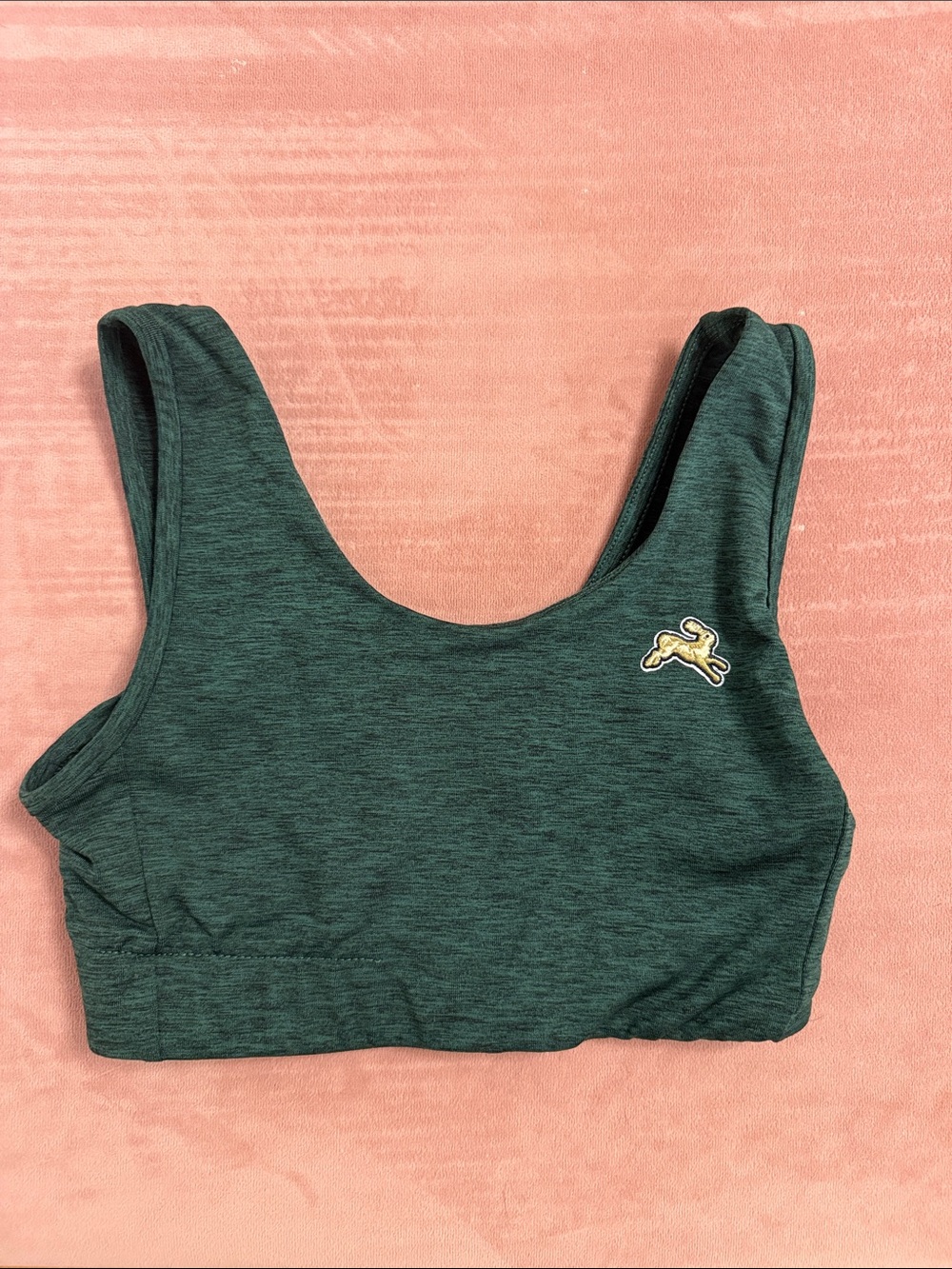 Tracksmith Dark Green Sports Bralette with Rabbit Emblem